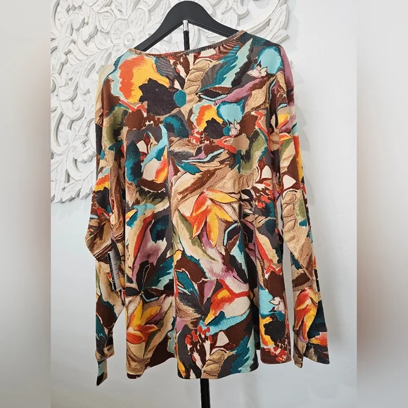 Women's 2X Vibrant Colorful Floral Long Sleeve Top By Westbound NWT - Picture 4 of 6